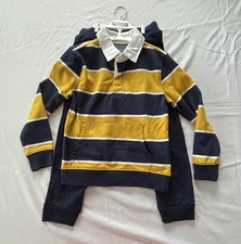 Tommy Bahama Boys Two Piece Set Navy Yellow Rugby Shirt and Pants Sz S 5/6 NEW