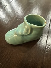 tiny ceramic boot vintage Aqua Blue baby shoe, 1 3/4  tall Precious Nursery Boy