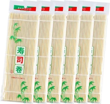 JIALEEY Bamboo Sushi Rolling Mat, 9.5x9.5 Inch, 6 PCS Set Medium, Brown