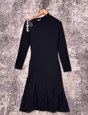 Blumarine Dress 42 / US 6 Womens Black Wool Blend Jersey Pearl Jeweled  Cocktail | eBay