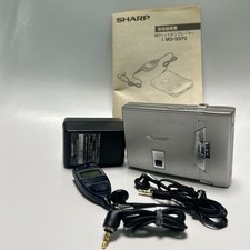 SHARP MD-SS70 Portable MD Player Remote AC Adapter Set Tested Japan Silver