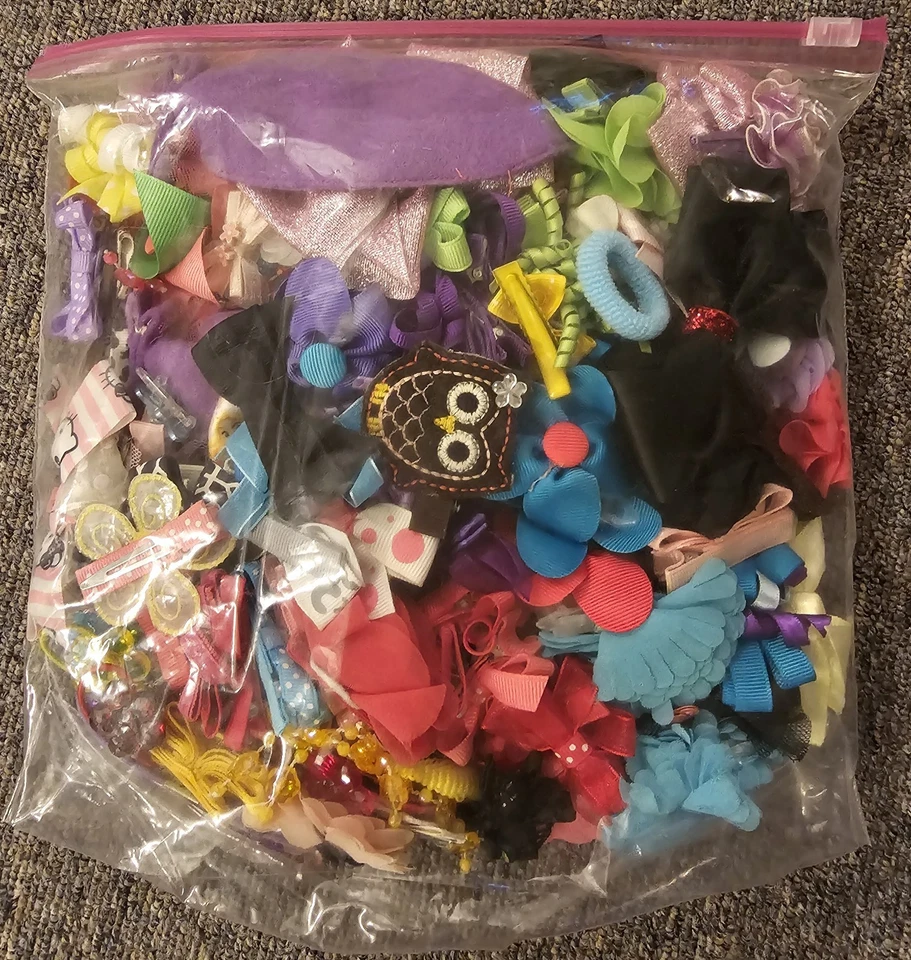 Infant Baby Girl-Toddler Assorted Hair Bows Clips Ties 128pcs Multicolor & Sizes - Image 2 of 3