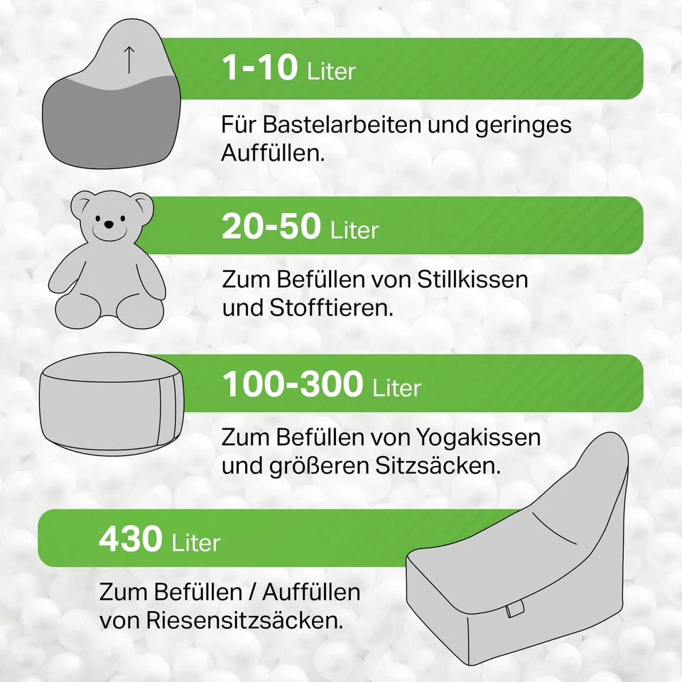 Premium EPS Perlen für Sitzsack Füllung - Styropor Kugeln Styroporkügelchen - Bild 4 von 4