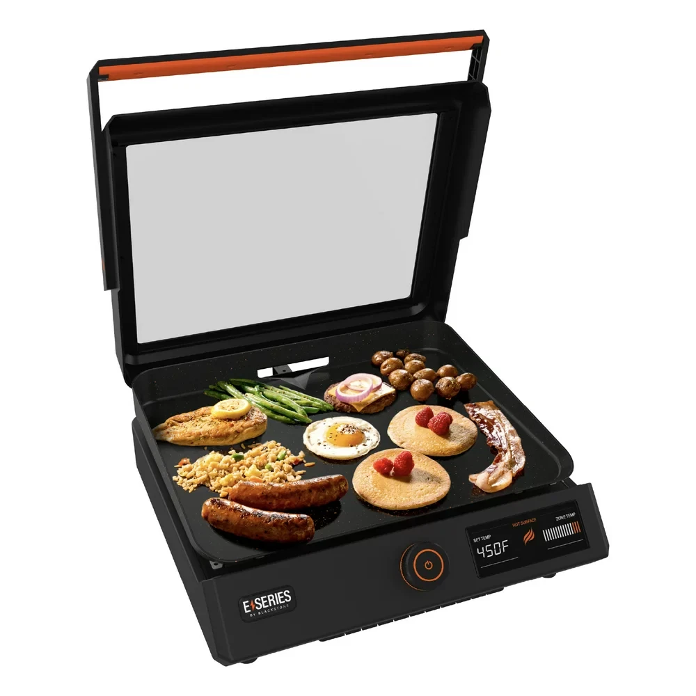 Electric Tabletop Griddle 17" With Hood Nonstick Indoor Outdoor Cooking Cooktop