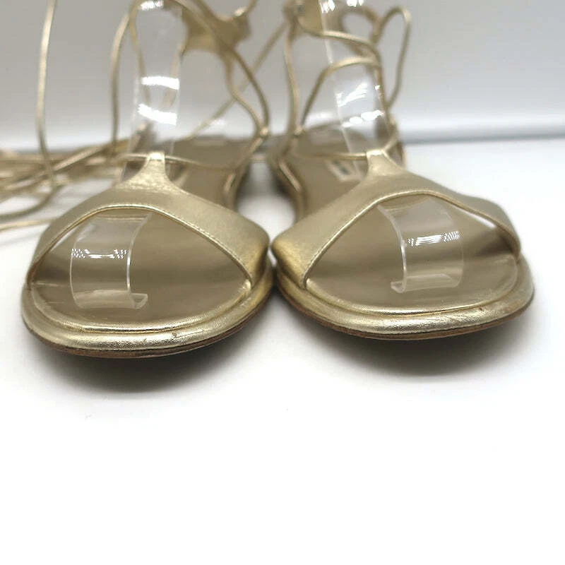 Sandalias de gladiador planas envolventes al tobillo Miu cuero dorado metálico talla 38,5 Foto 4 de 4