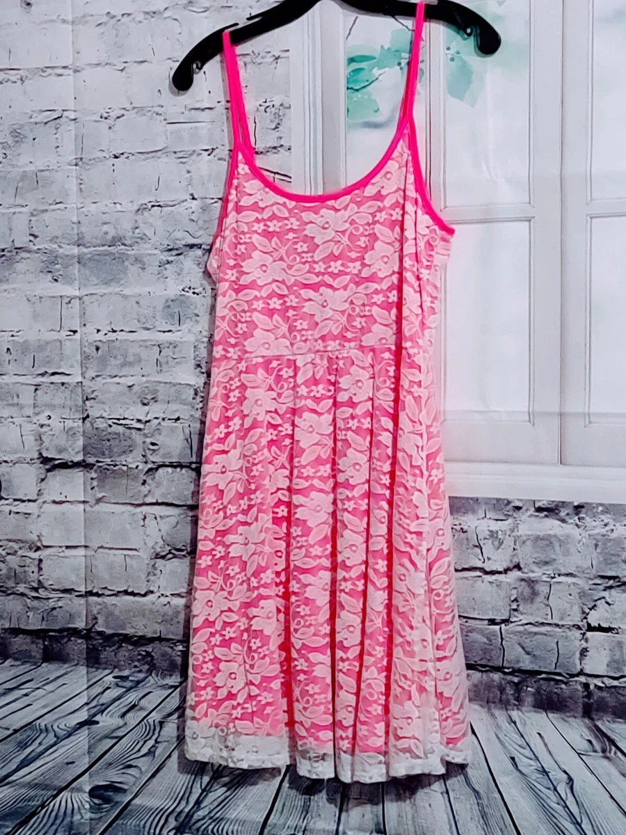 RUE 21 NEON PINK HOT MESSY AUNT FESTIVAL SUMMER DRESS SIZE L
