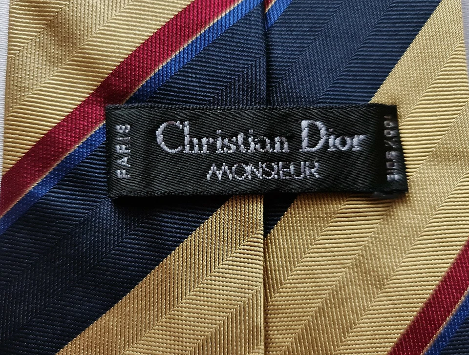 CORBATA DE CUELLO HOMBRE VINTAGE AUTÉNTICA CHRISTIAN DIOR MONSEUR PARÍS SEDA A RAYAS Foto 3 de 4