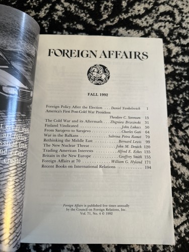 Vintage Fall 1992 Foreign Affairs 70th Anniversary Book - Picture 2 of 4