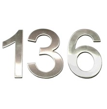 Stick-On House Numbers - No 136 - Stainless Steel - 10cm - Door, Fence, Gate