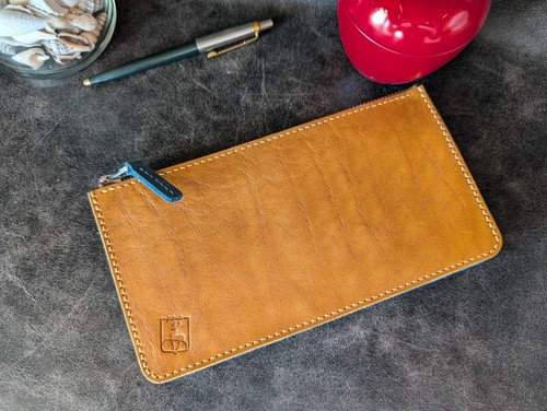 Handmade Full Leather Zipper Clutch, Big Zipper Wallet, Custom Made Wallet - Picture 6 of 11