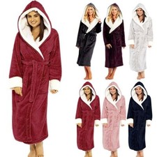 Women Plus Size Winter Plush Long Shawl Bathrobe Long Sleeve Hooded Coat Robe