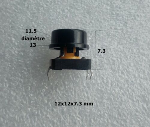 12x12x7.3 mm bouton poussoir 4 pins broches push momentary switch noir  .F13.3 - Photo 1/3
