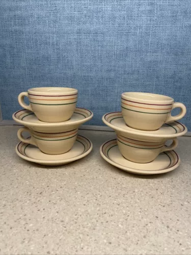 (4) Vintage Buffalo China Restaurant Ware Coffee Cups / Saucers Tan “Pendleton”