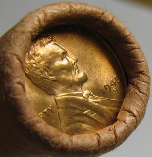 1945 S OBW OLD BANK WRAP ROLL BU UNCIRCULATED LINCOLN WHEAT CENT PENNIES