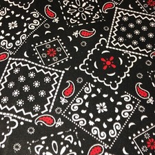Black/Red - Blazin' Bandana 100 cotton fabric by the yard 36x44 - black red