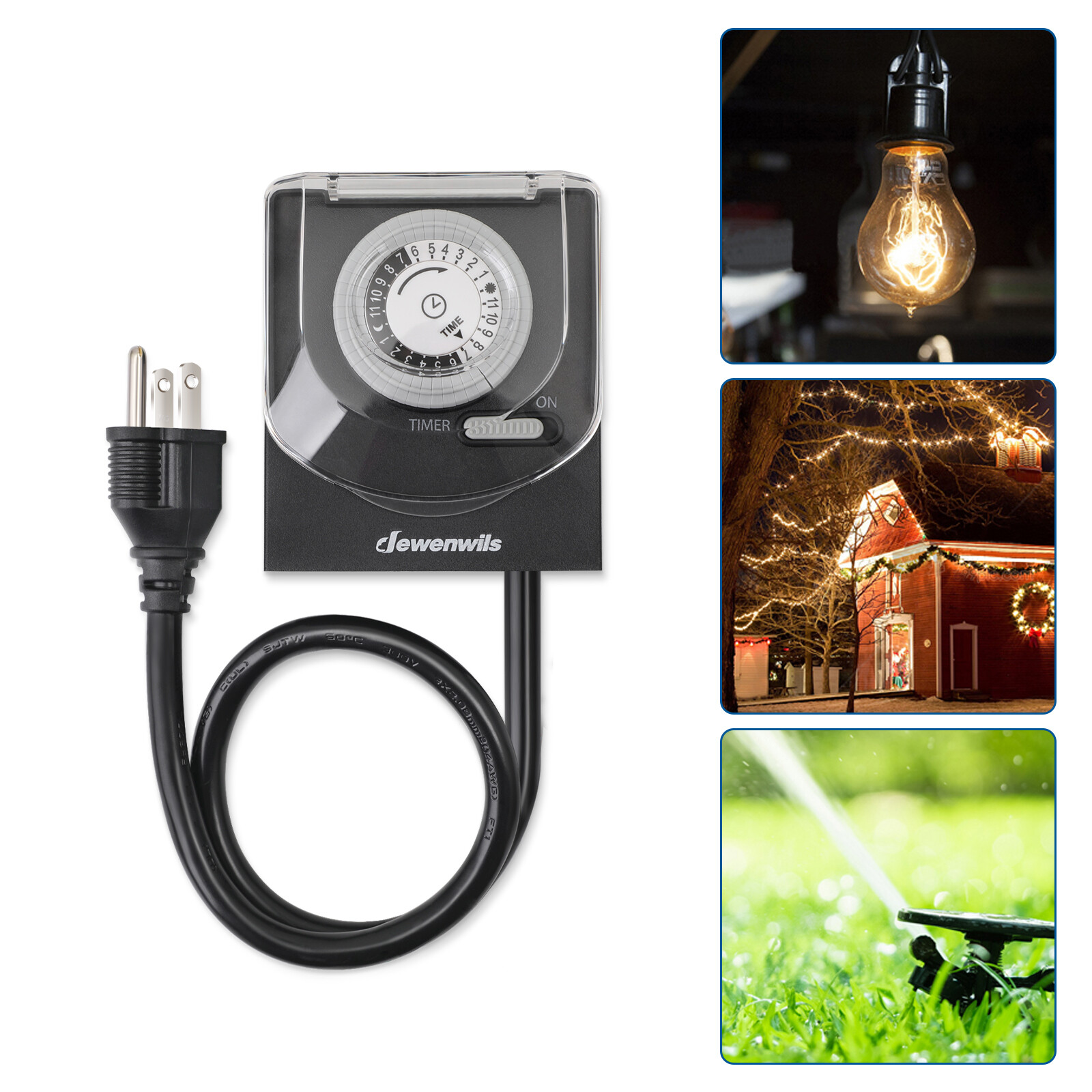 DEWENWILS Outdoor Timer Outlet Light  Switch 2 ft Cord Waterproof Plug in