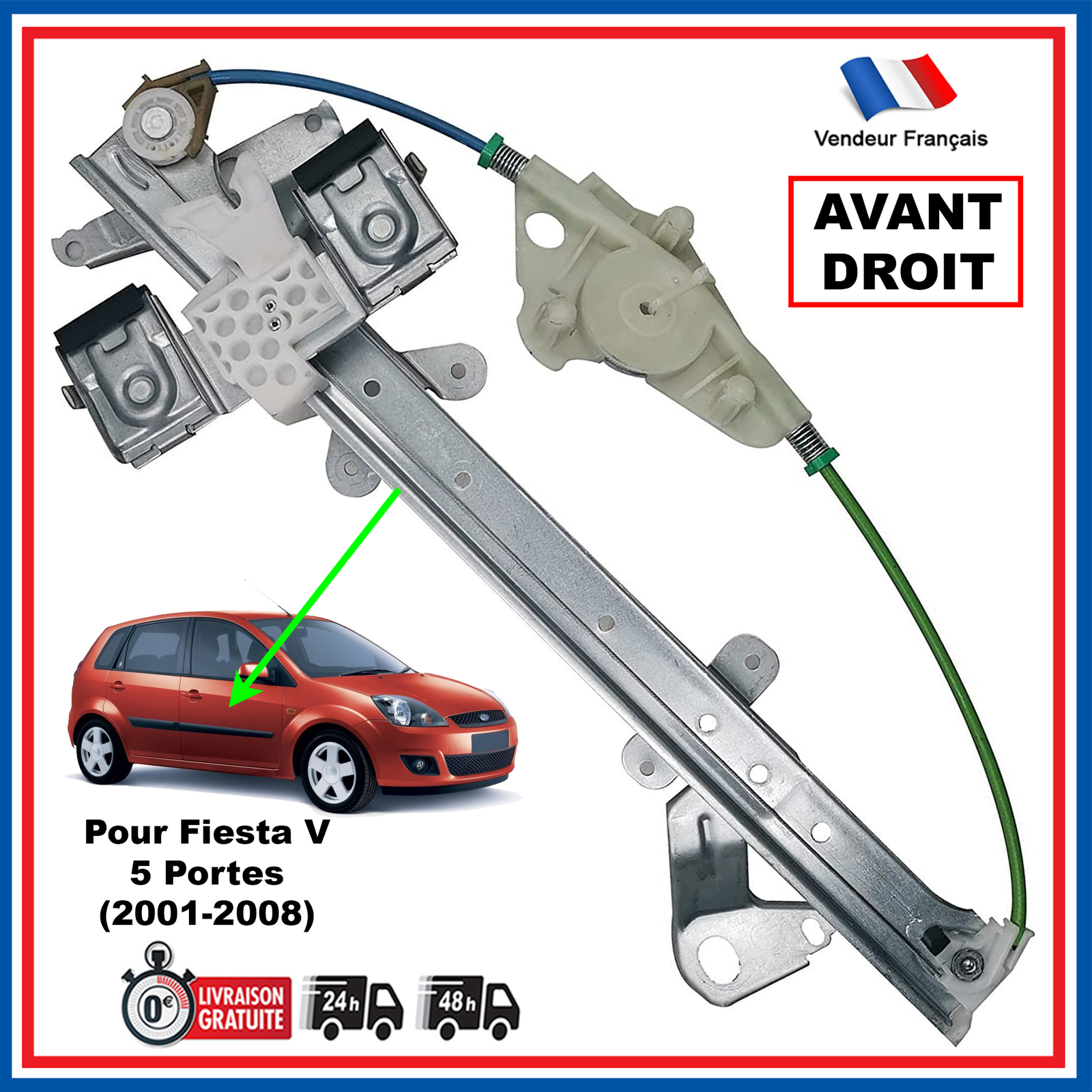 Lève-vitre avant droit Fiesta V mécanisme de rechange 1546517 électrique