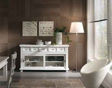 CREDENZA MADIA IN LEGNO PIOPPO MASSICCIO, PORTE SCORREVOLI, BIANCO