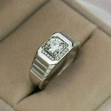 Men's Stunning Wedding Ring Round Cut Simulated Diamond In 14K White Gold Plated