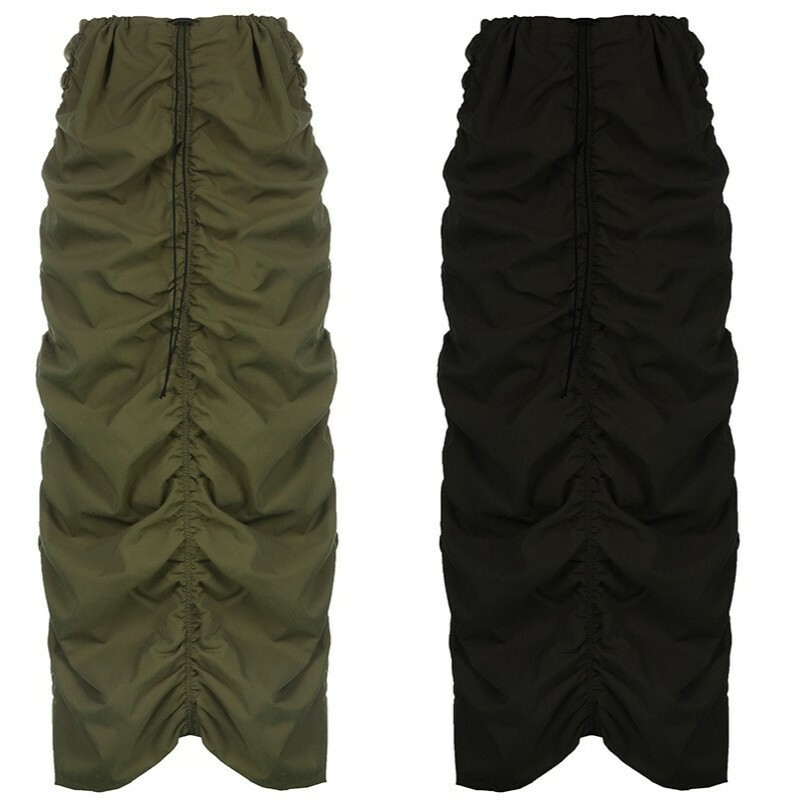 【BAON】Lalabo Frill Summer Cargo Skirt Pants Women's Cargo Skirts Ruched Frill Drawstring Elastic Low