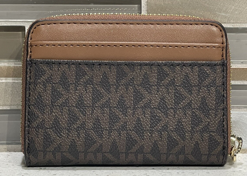 MICHAEL KORS JET SET TRAVEL MEDIUM ZIP AROUND CARD CASE WALLET SIGNATURE BROWN - Picture 4 of 9