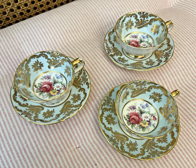 3er Set Vintage Paragon Bone China Mintgrün Teetasse & Untertasse Doppelte Garantie
