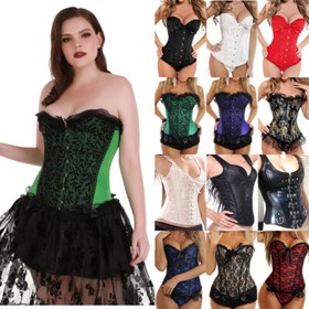 Women Corset Bustier Top Lace Up Overbust Waist Cincher Sexy Lingeries Plus Size