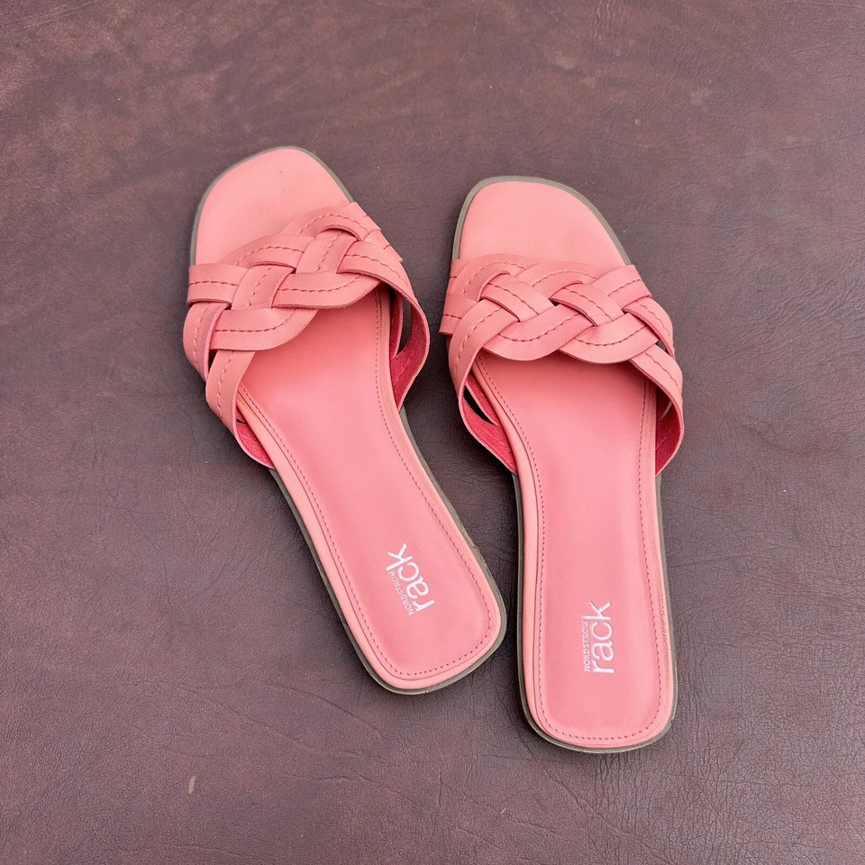 Zapatos Sandalia NORDSTROM RACK Violeta Tejido Correa Deslizable - Rosa Coral - 7.5 EE. UU. Foto 2 de 4