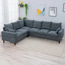 New 6 Seats Sectional Sofa Modern Linen Fabric Corner L-shape Upholstered Couch