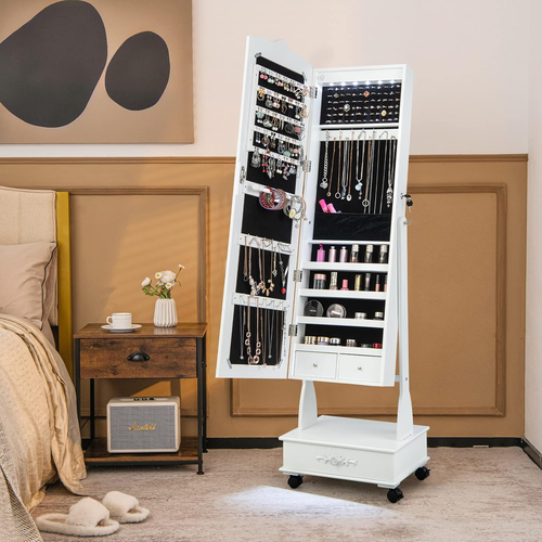 Jewelry Armoire with Full Length Mirror, Standing Lockable Jewelry Cabinet with - Picture 12 of 12