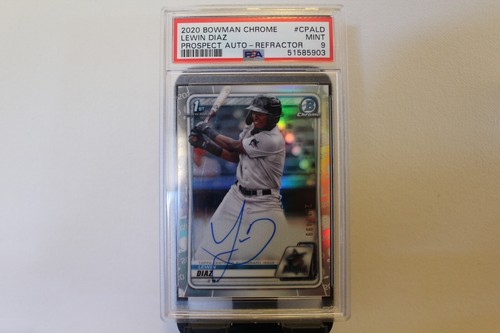 LEWIN DIAZ 1ST Bowman AUTO PSA 9 - 2020 BOWMAN CHROME PROSPECT MIAMI MARLINS - 第 1/2 張圖片