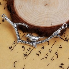 Bird Branch Antiqued Silver Plated Connector Pendants C1731 - 2, 5 Or 10PCs