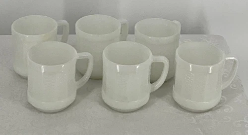 Federal White Milk Glass Mugs Set Of 6 Vintage Coffee Tea Cups Durable