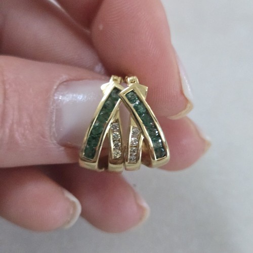 Nachlass 14K Gelbgold Smaragd Huggie Ohrringe - Bild 4 von 12