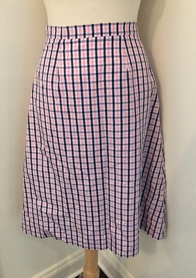 Antoni & Alison Pink Blue Plaid Midi A-line Skirt High Waist U.K. Sz 10 US 4 EUC