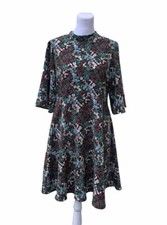 Zara Women's Sz Medium Dress Black Floral Baby Doll 3/4 Sleeves