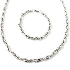 Plattenkette Set Edelstahl 60cm 6,5mm Cuban Kaffeebohne Halskette + Armband Silb