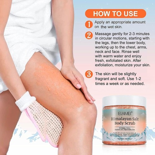 Himalayan Salt Body Natural Exfoliating Scrub with Lychee Oil for Acne Cellulite - Picture 4 of 10