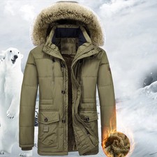 Snow Coats for Men Thermal Parka with Hood Fur Lined Parka Winter Coat with Hood
