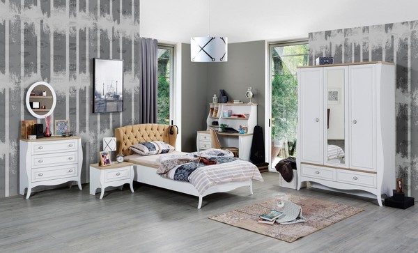 Komplett Jugendzimmer Set Bett Kleiderschrank Kommode 5Tlg MöBel Luxus-image