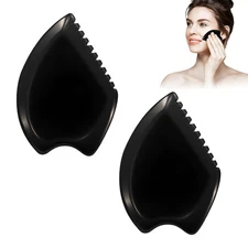 Gua Sha Facial Massage Tool - Black Jade Bian Stone Face & Body Massager for Wel