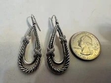 Rare David Yurman Cable Drop Dangle Diamond “X” Drop Dangle Sterling Earrings