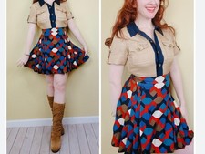 Marc by Marc Jacobs Geo-Print Circle Dress in Blue, Red  Brown Silk 100 Sz 12