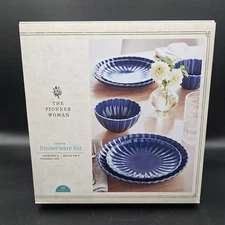 The Pioneer Woman Colette Scallop Blue 12-Piece Stoneware Dinnerware Set