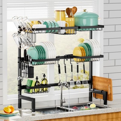 Over The Sink Dish Drying Rackexpandable Length 3tier Large Stainless Steel Over
