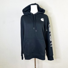 Carhartt Hoodie Relaxed Fit Midweight Logo Sleeve Graphic Women Size M Black NWT
