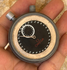 Vintage Omega Black Dial Stopwatch 54mm Rare Monopusher Parts or Repair not work