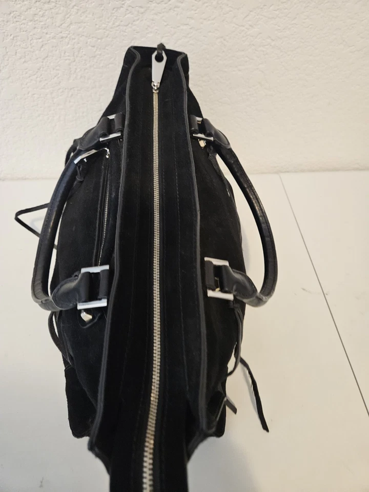 REBECCA MINKOFF Suede Leather Satchel Black Shoulder Bag 13x9x6 - Image 4 of 4