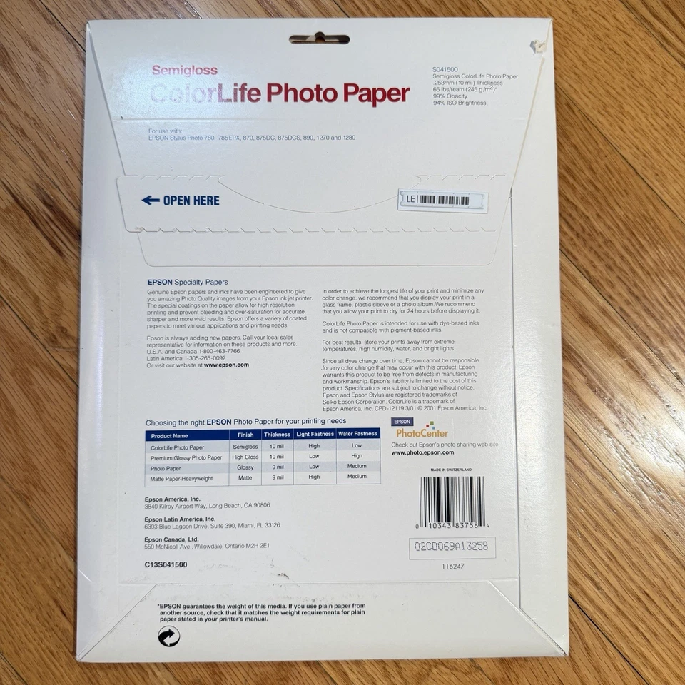 Epson ColorLife Semigloss Photo Paper 8.5x11" 20 Sheets Inkjet Printing - New - Image 2 of 2