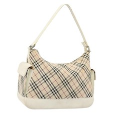 BURBERRY Nova Check Shoulder Bag Canvas Leather Beige Silver Auth ARZ872